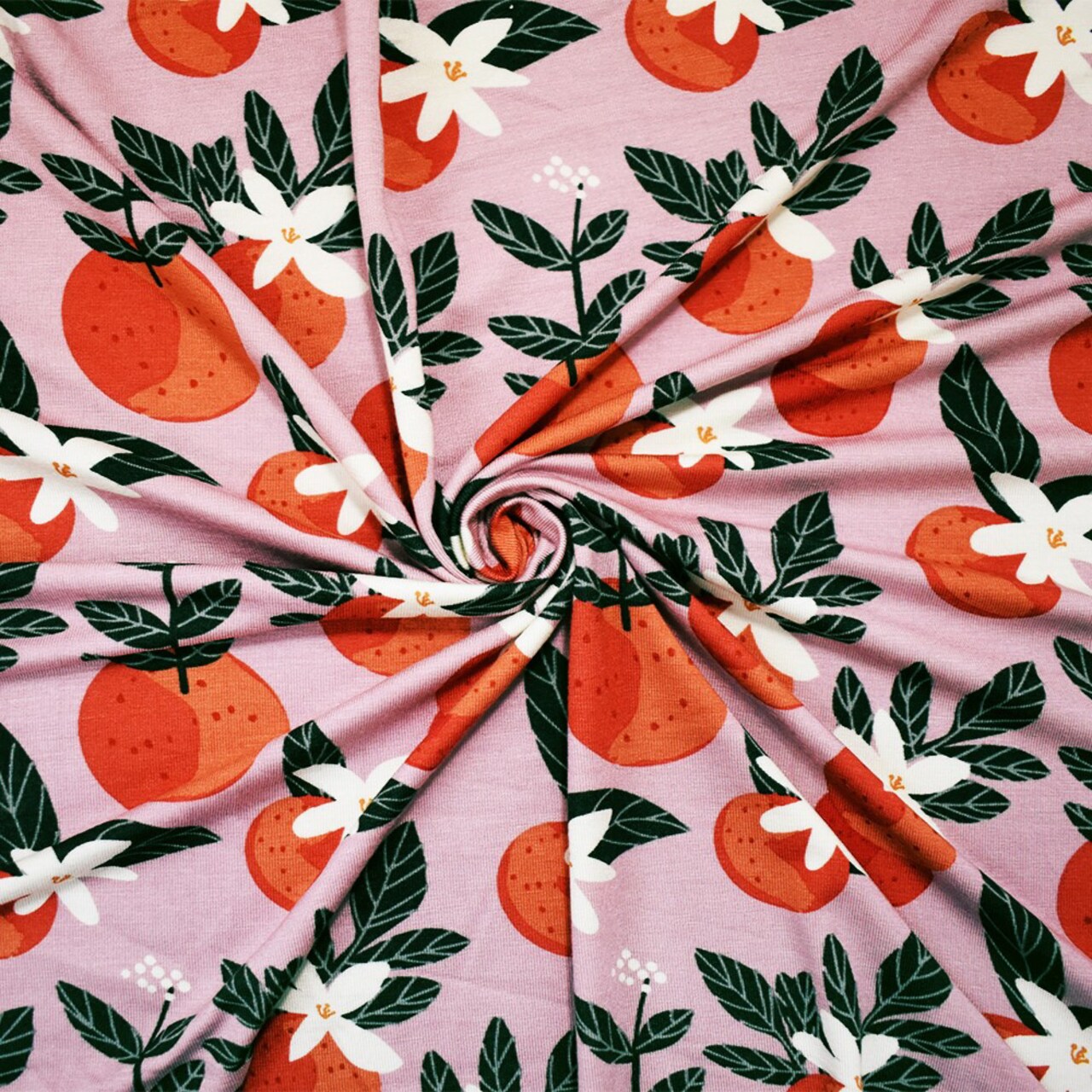 Orange-Multi Rayon Modal Fruit Floral Print Stretch Spandex Jersey Knit Fabric By the Yard